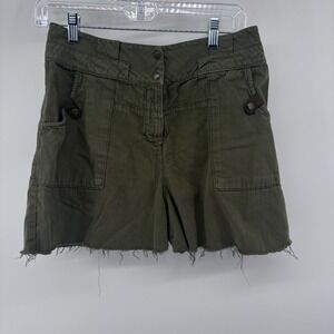 Anthropologie Olive Green‎ High Waist Utility Shorts Raw Hem Size 28